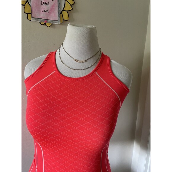 Athleta Finish Fast Line Tank Size XS Coral Orange Racerback Top T Shirt Ruched - Picture 2 of 9